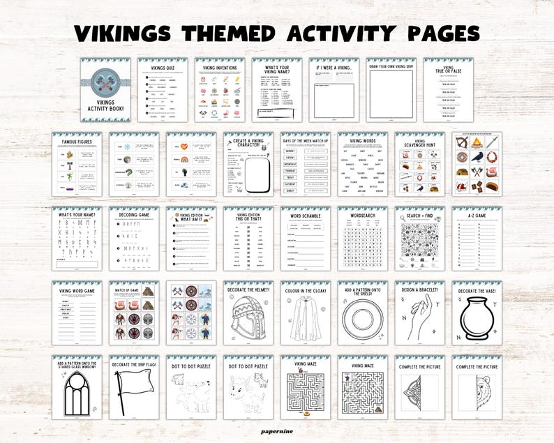 Vikings Printable Activity Book for Kids: Norse History Games, Puzzles ...