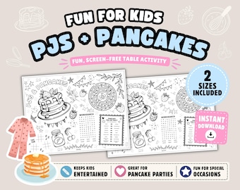 PJs & Pancakes Activity Placemat for Kids: Printable Coloring Page, Fun Party Activity (Instant Download)