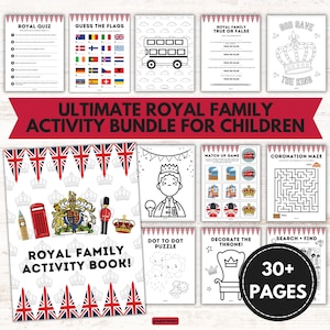 Ultiem afdrukbaar activiteitenboek Britse koninklijke familie voor kinderen | Leuke spellen, puzzels en kleurplaten | Koninklijk plezier | Direct downloaden