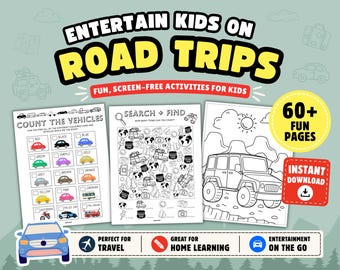 Road Trip Printable Activity Book for Kids: Travel Games, Puzzles & Coloring Pages (Instant Download)