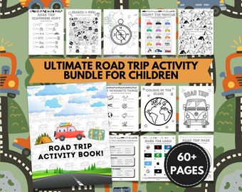 Ultimate Road Trip Themed Printable Activity Bundle Pack For Children 60+ Pages Car Games, Family Holiday Vacation, Travel Journal Colouring