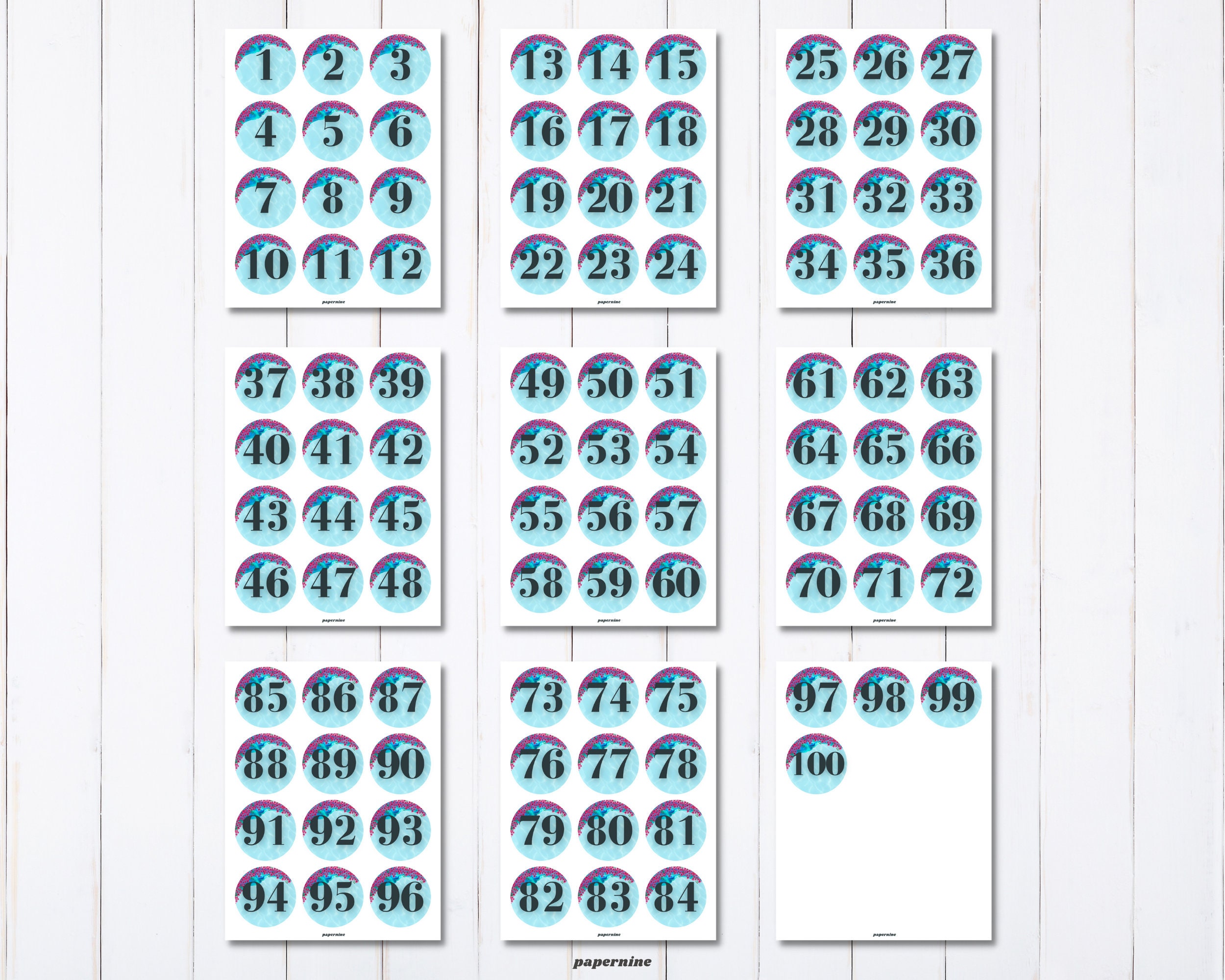 MAMMA MIA Inspired Printable Number Tags 1-100 Digital Raffle Tags Fundraiser Prizes Table Seat ...