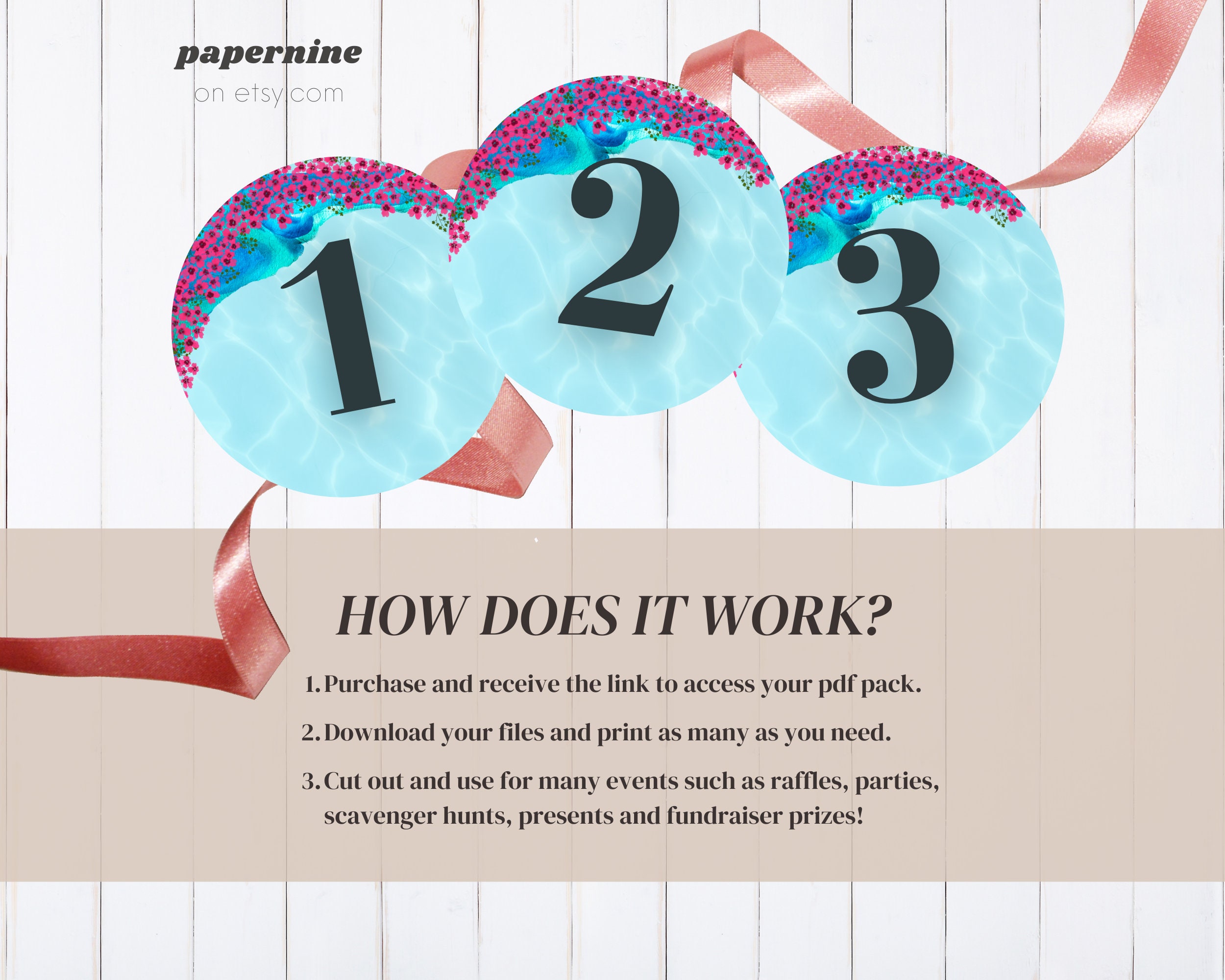 MAMMA MIA Inspired Printable Number Tags 1-100 Digital Raffle Tags Fundraiser Prizes Table Seat ...