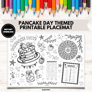 Pancake Day Activity Placemat | Fun Coloring Printable for Kids | Shrove Tuesday Table Decor | Fun Table Activities | Instant Download