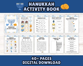 Hanukkah Printable Activity Book for Kids: Holiday Games, Puzzles & Coloring Pages (Instant Download)