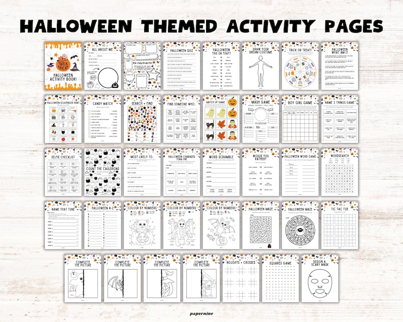Halloween Printable Activity Book for Kids: Spooky Games, Puzzles & Coloring Pages (Instant Download) image 2