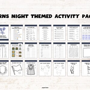 May include: A set of printable activity pages themed around Burns Night, a Scottish celebration of the poet Robert Burns. The pages include a variety of activities such as word searches, dot-to-dot puzzles, and colouring pages.