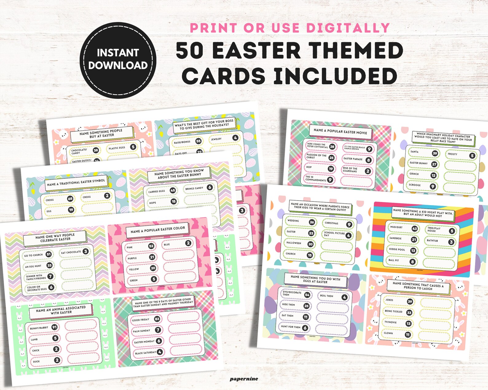 Easter Friendly Feud Game 50 Printable Family Feud Questions - Etsy