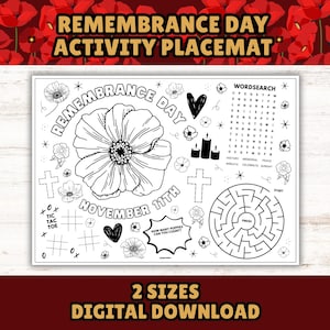 Tovaglietta per attività del Giorno della Memoria per bambini: pagina da colorare stampabile e divertente attività da tavolo (download immediato)