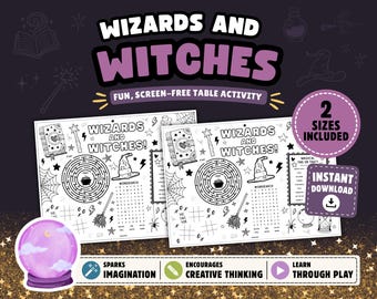 Wizards and Witches Activity Placemat for Kids: Printable Coloring Page & Fun Table Activity (Instant Download)