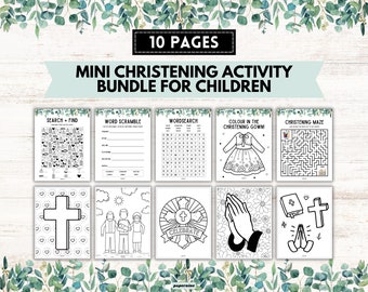 Mini Christening Printable Activity Book for Kids | Christian Games, Puzzles & Coloring Pages | Instant Download
