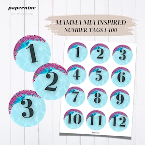Mamma Mia Number Tags 1-100: ABBA Theme (Instant Download)