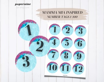 Etiquetas de números de Mamma Mia del 1 al 100: Tema de ABBA (Descarga instantánea)