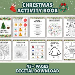 Christmas Printable Activity Book for Kids: Holiday Games, Puzzles & Coloring Pages (Instant Download) image 1