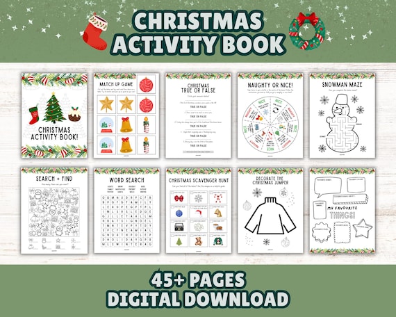 Christmas Printable Activity Book for Kids: Holiday Games, Puzzles & Coloring Pages (Instant Download)
