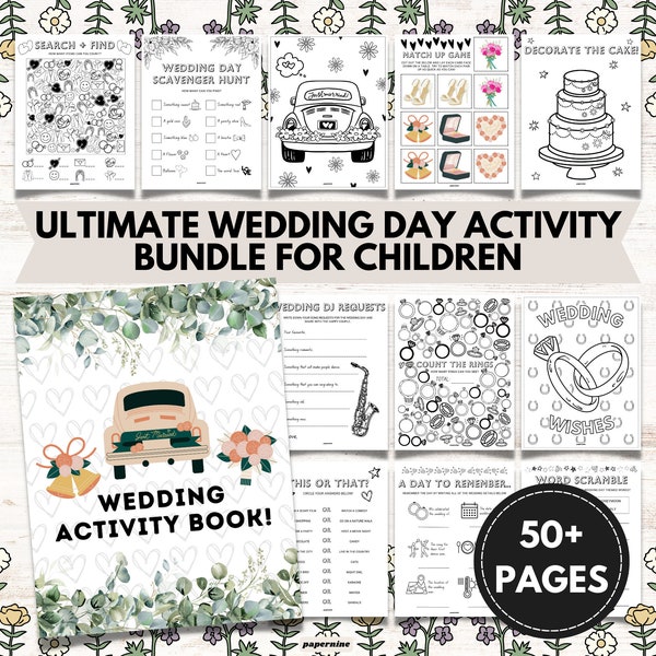 Ultimate Wedding Day Themed Printable Activity Bundle Pack For Children 50+ Pages Party Games Coloring Wedding Celebration Instant Download