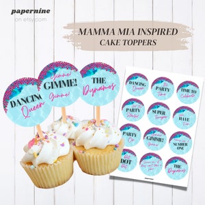 Adornos para tarta de Mamma Mia / Decoraciones imprimibles para fiestas con temática de ABBA / Decoración para despedidas de soltera y de soltera / Descarga instantánea