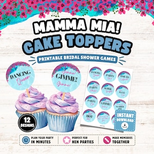 Mamma Mia taarttoppers: ABBA-thema feestdecoraties (direct te downloaden)