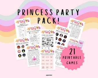 21 Page Princess Themed Printable Activity Bundle Pack Mermaid Party Games Coloring Pages Party Favours Activity Pack Instant Download