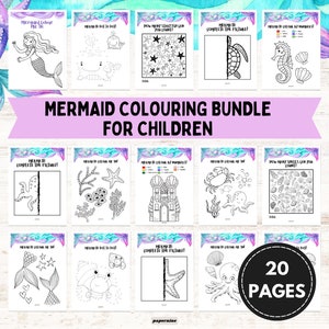 Páginas para colorear de sirenas para niños / Divertida actividad submarina / Juego sin pantalla / Fiesta de cumpleaños de sirena / Descarga instantánea