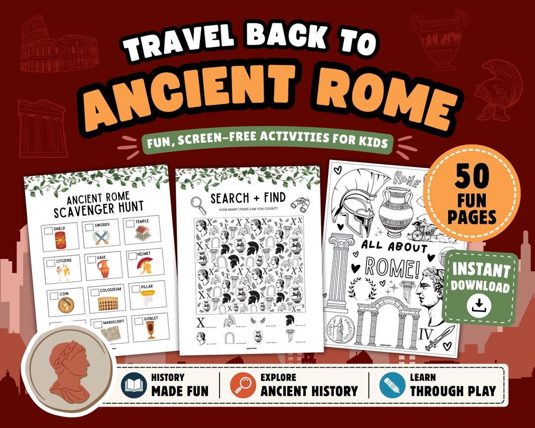 Ancient Rome Printable Activity Book for Kids: History Games, Puzzles ...
