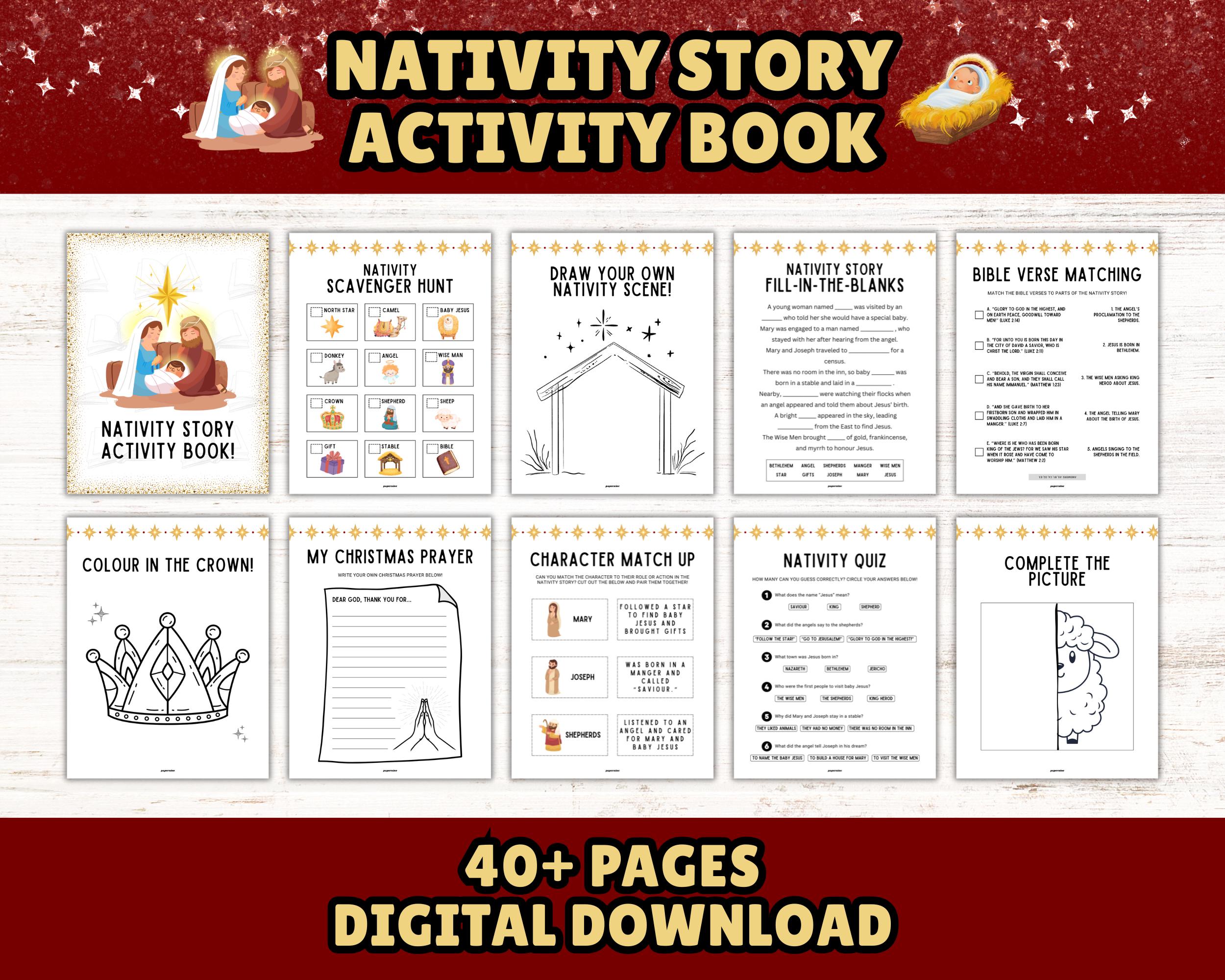 Nativity Story Printable Activity Book for Kids: Christian Christmas ...