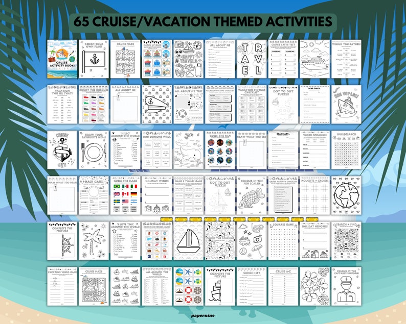 Ultimate Cruise Themed Printable Activity Bundle Pack For Children 65 Page Ship Boat Games Family Holiday Vacation Travel Journal Colouring image 2