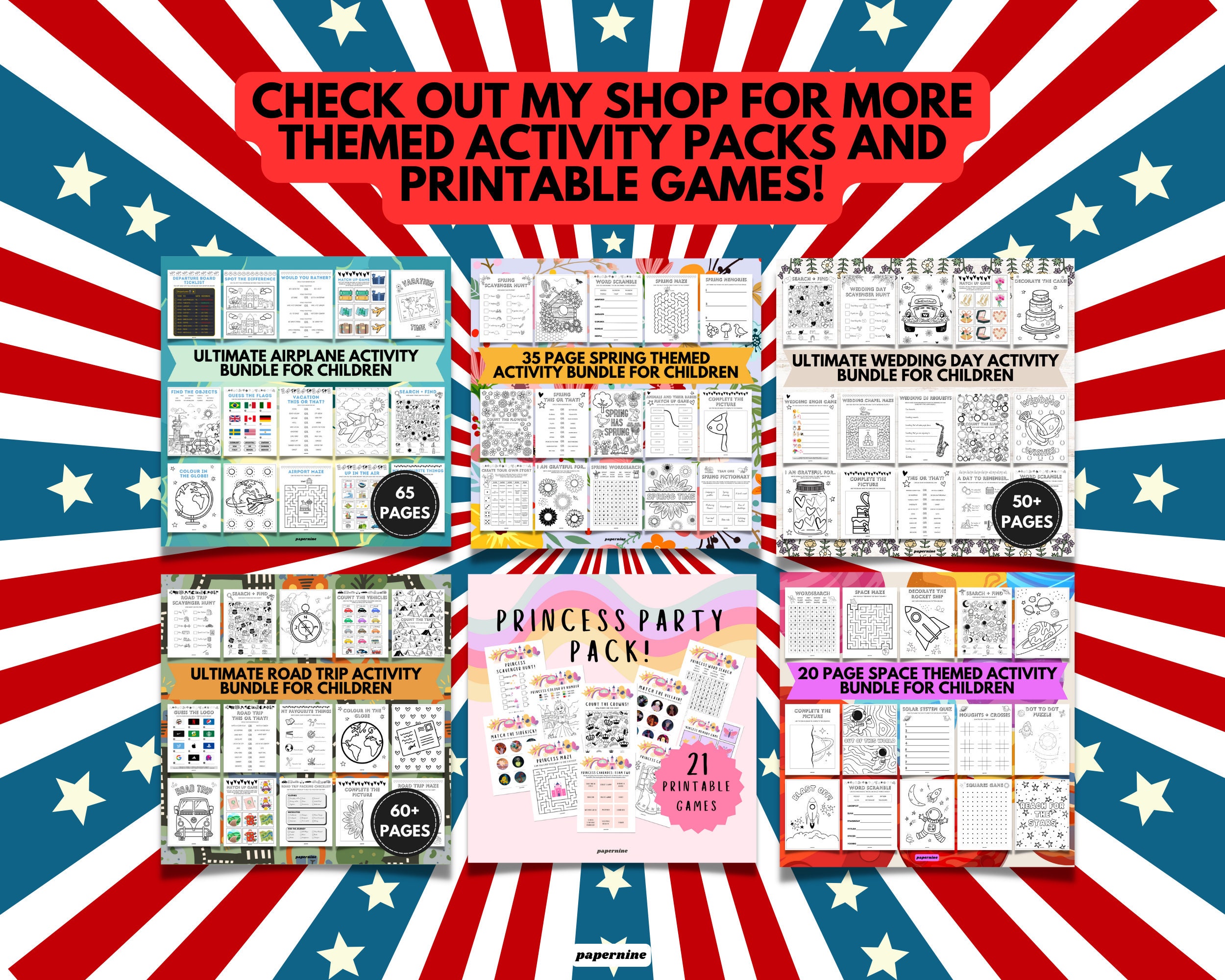 Ultimate 4th July Themed Printable Activity Bundle Pack for Children 30