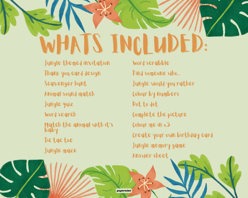 20 Page Jungle Themed Printable Activity Bundle Pack Jungle Party Games ...