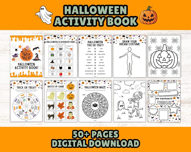 Halloween Printable Activity Book for Kids: Spooky Games, Puzzles & Coloring Pages (Instant Download) image 1