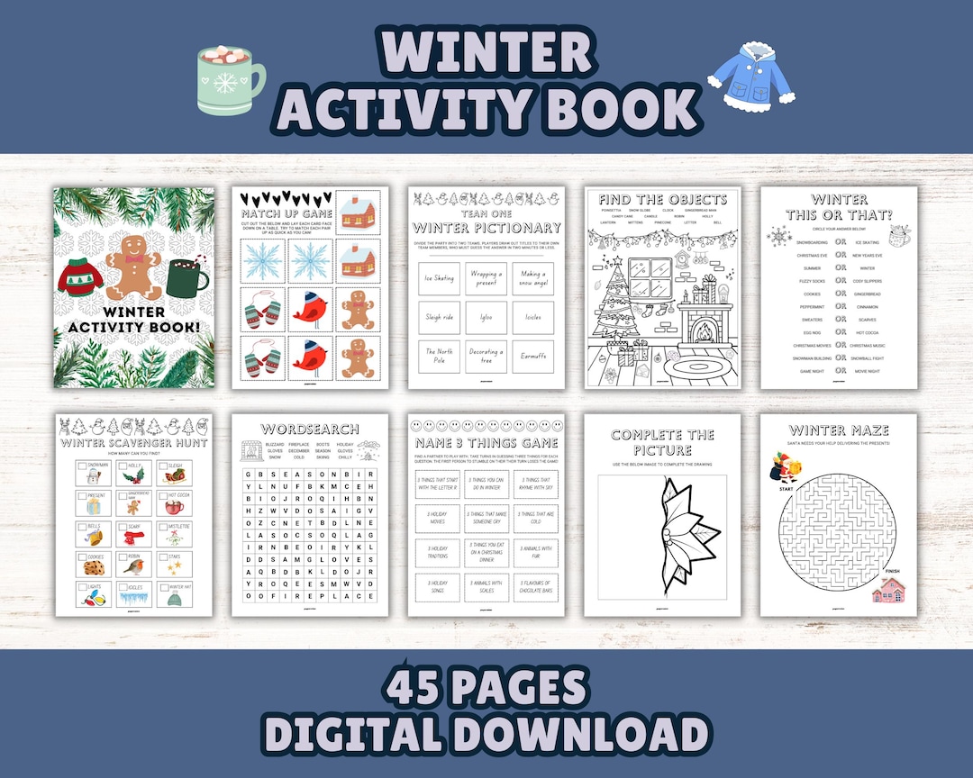 Winter Printable Activity Book for Kids: Seasonal Games, Puzzles ...