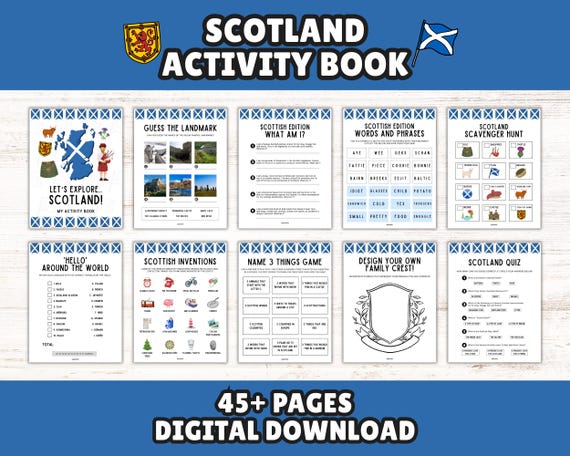 Scotland Printable Activity Book for Kids: Travel Games, Puzzles & Coloring Pages (Instant Download)