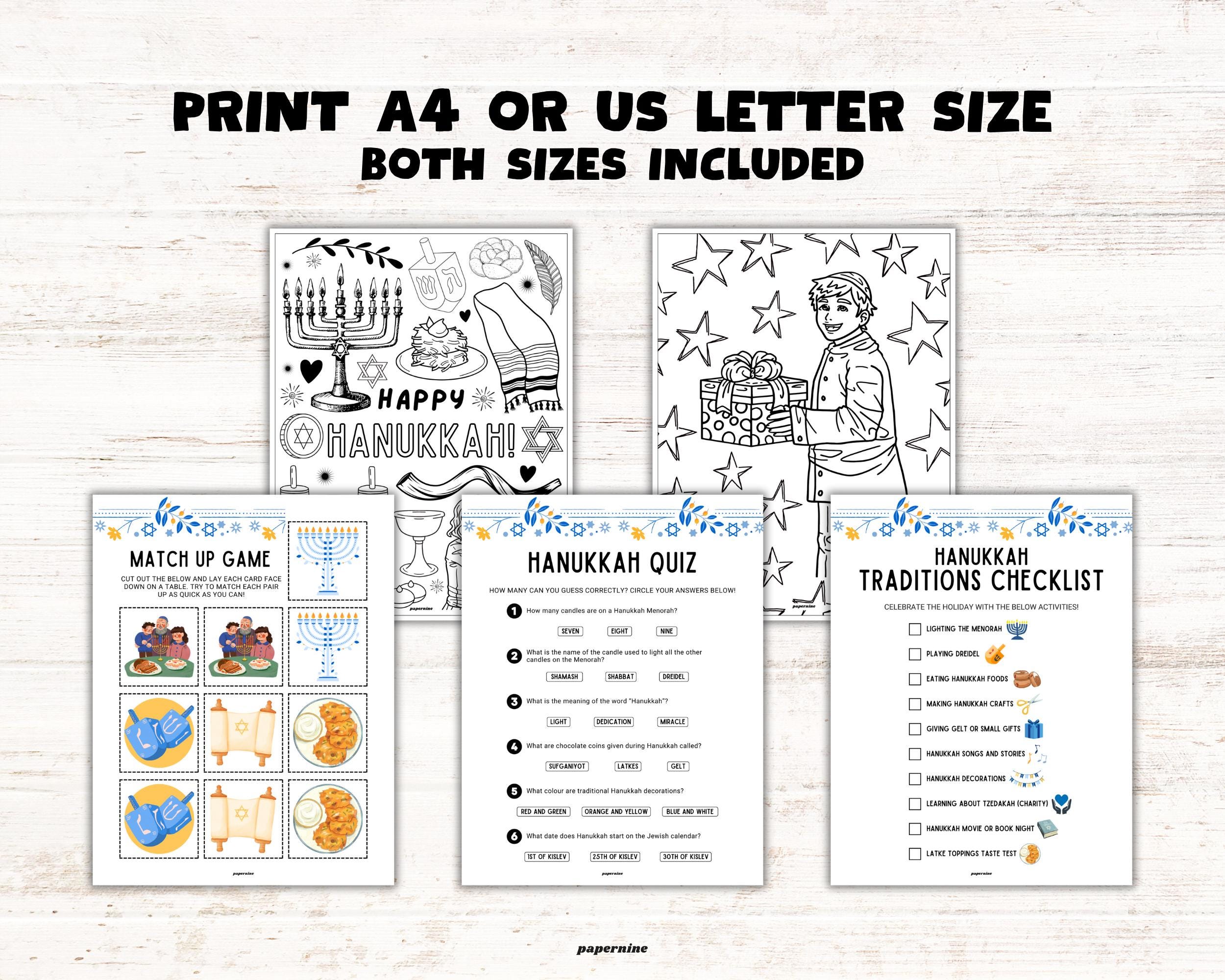 Hanukkah Printable Activity Book for Kids: Holiday Games, Puzzles ...