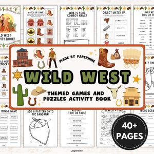 Ultimate Wild West Libro di attività stampabile per bambini / Giochi divertenti, puzzle e pagine da colorare / Avventure da cowboy / Download immediato