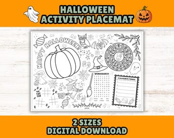 Halloween Activity Placemat for Kids: Printable Coloring Page & Fun Table Activity (Instant Download)