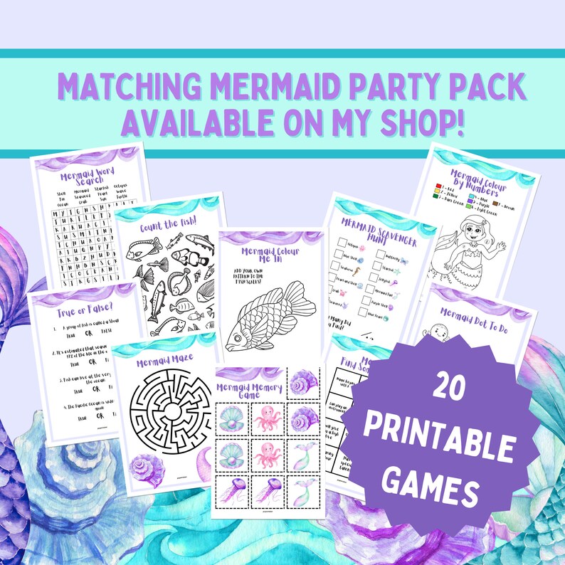 50 Mermaid Bingo Cards Birthday Party Bingo Printable Activity - Etsy