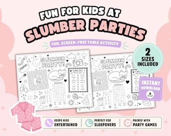 Slumber Party Activity Placemat for Kids: Printable Coloring Page & Fun Table Activity (Instant Download)