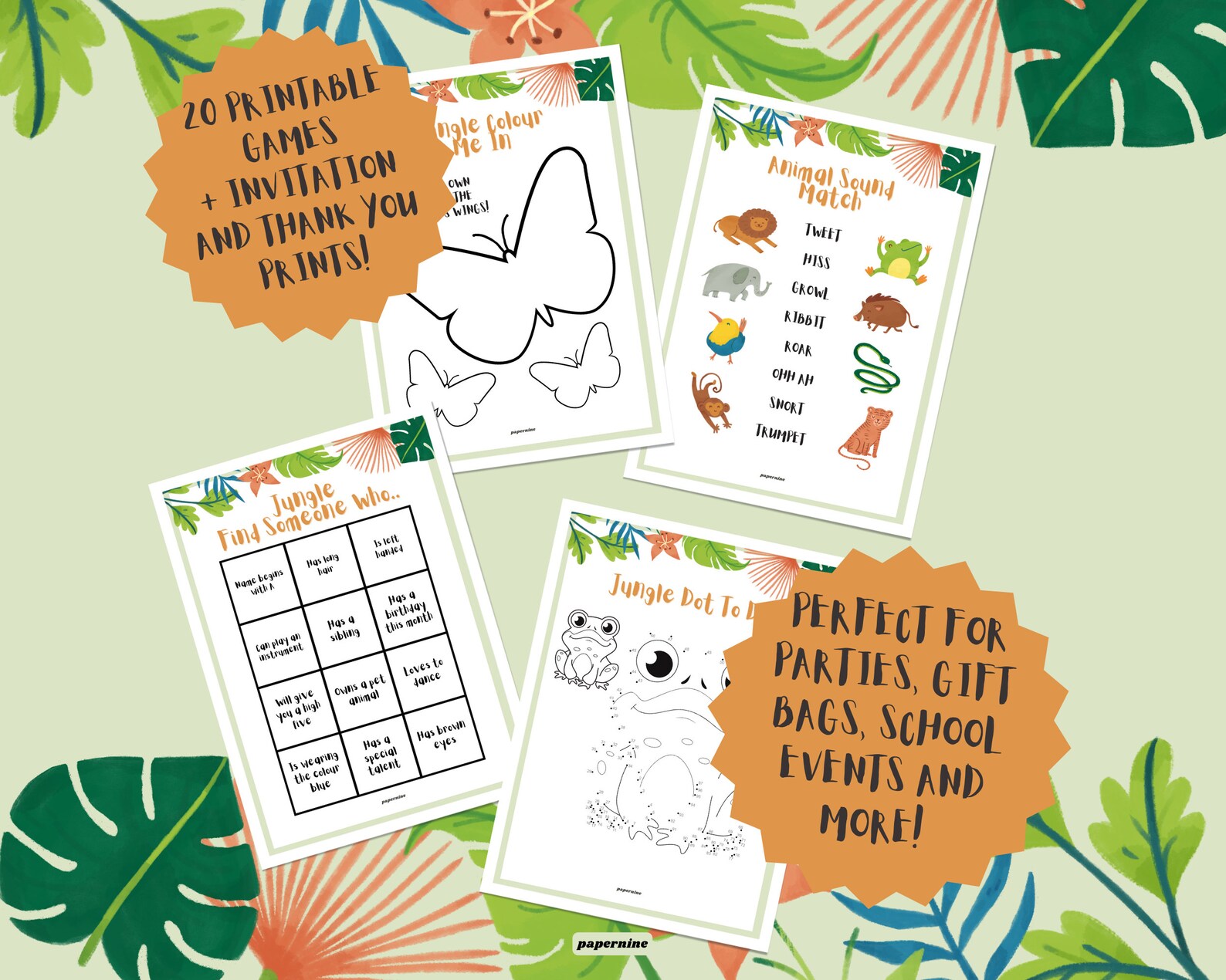 20 Page Jungle Themed Printable Activity Bundle Pack Jungle Party Games ...
