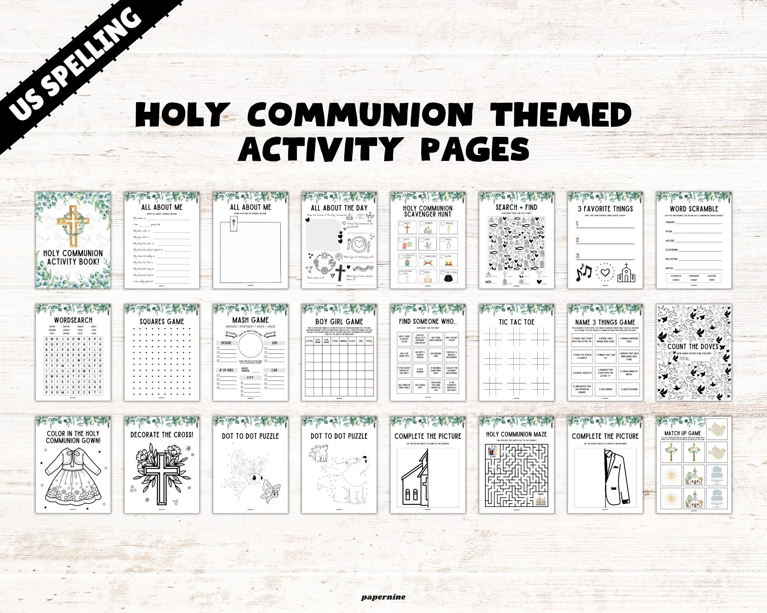 Holy Communion Printable Activity Book for Kids US Spelling: Christian ...