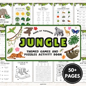 Jungle Activity Book: Safari Games, Puzzles, Coloring Pages (Instant Download)