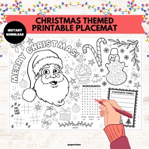 Christmas Printable Coloring Activity Placemat for Kids | Festive Table Fun | Santa, Reindeer & Holiday Games | Instant Download