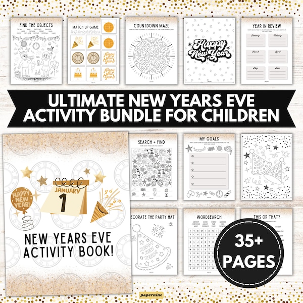 Ultimate New Years Eve Printable Activity Bundle For Children 35+ Pages Party Games Coloring Sheets Word Search Activity Book Year In Review