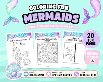 Mermaid Coloring Pages for Kids: Printable Under The Sea Activity Sheets (Instant Download)
