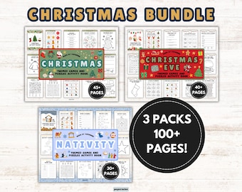 Christmas Activity Book Bundle: 100+ Holiday Games, Coloring Pages (Instant Download PDF)
