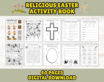 子供向けのイースターの宗教アクティビティブック（印刷可能）：キリスト教の祝日ゲーム、パズル、塗り絵（すぐにダウンロード可能）