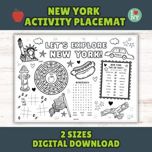 New York City Mini Tischset für Kinder: Ausmalseite zum Ausdrucken & lustige Tischaktivität (Instant Download)