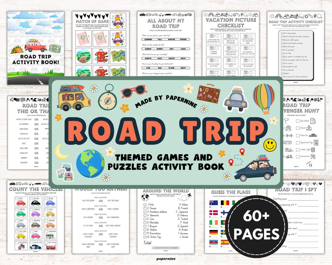 Road Trip Activity Book for Kids: Travel Games & Coloring Pages ...