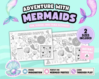 Mermaid Activity Placemat for Kids: Printable Coloring Page & Fun Table Activity (Instant Download)