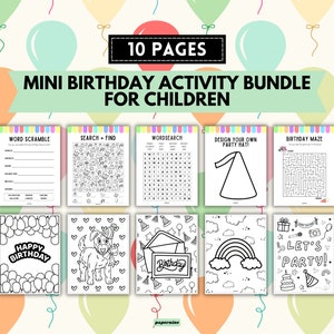 Kids Birthday Activity Book: Fun Games, Puzzles, Coloring Pages (Instant Download)