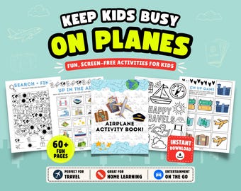Airplane Printable Activity Book for Kids: Travel Games, Puzzles & Coloring Pages (Instant Download)